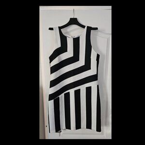 Cremieux Shift Dress, Black and White Stripe Sleeveless‎, size Large, A-Line NWT